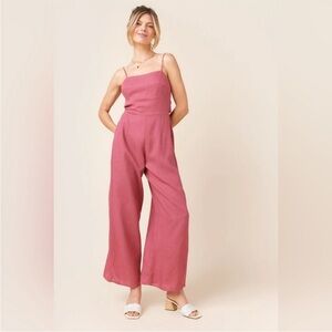 Audrey Parks By Francesca's Marisah Bow Back Linen Jumpsuit In Mauve medium